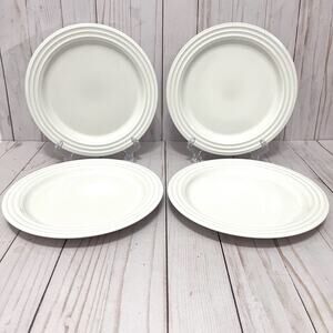 Le Creuset White Salad Plates 8.5" 22cm Stoneware Set Of 4 Embossed Rings